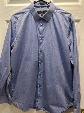 Versace Light Blue Long-Sleeve Dress Shirt with Micro Dot Texture